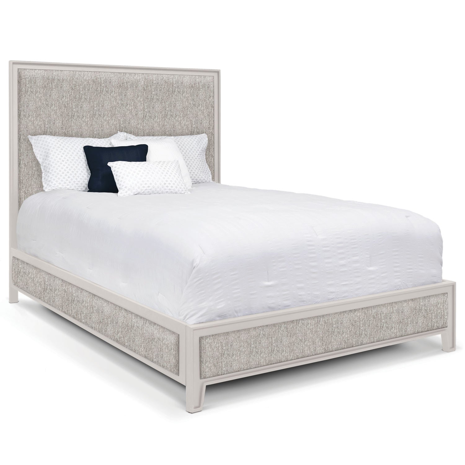 Luxury Upholstered Iron Beds By Wesley Allen Matriae   Aven Upholstered Iron Bed 1229 Wesley Allen Queen Hbfs Matte White Finish Natural Oak Fabric Matriae Angle 