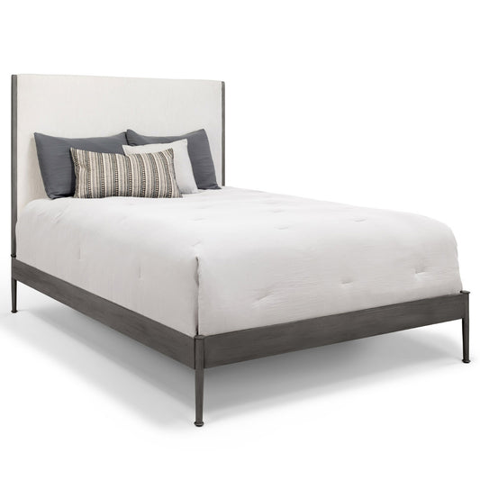 Nile Upholstered Iron Headboard Bed 1248 Wesley Allen Queen Hb3smpf Weathered Grey Finish Lyric Ivory Fabric Matriae