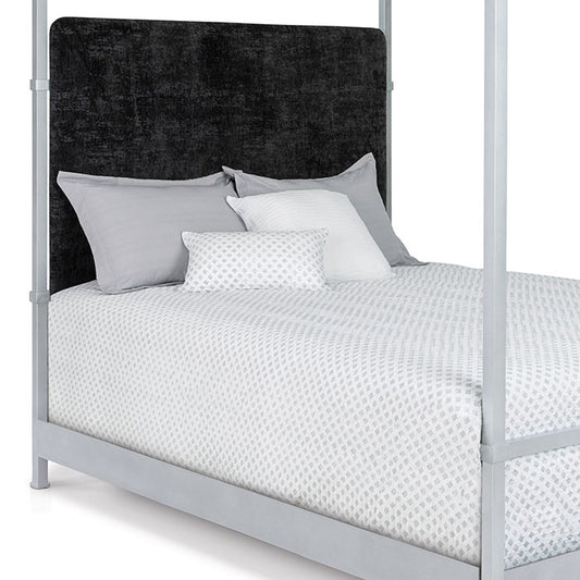 Quincy Upholstered Iron Canopy Bed Upholstered Surround 1328 Wesley Allen Queen CBC-MPF Opaque Light Silver Finish Verona Charcoal Fabric Matriae