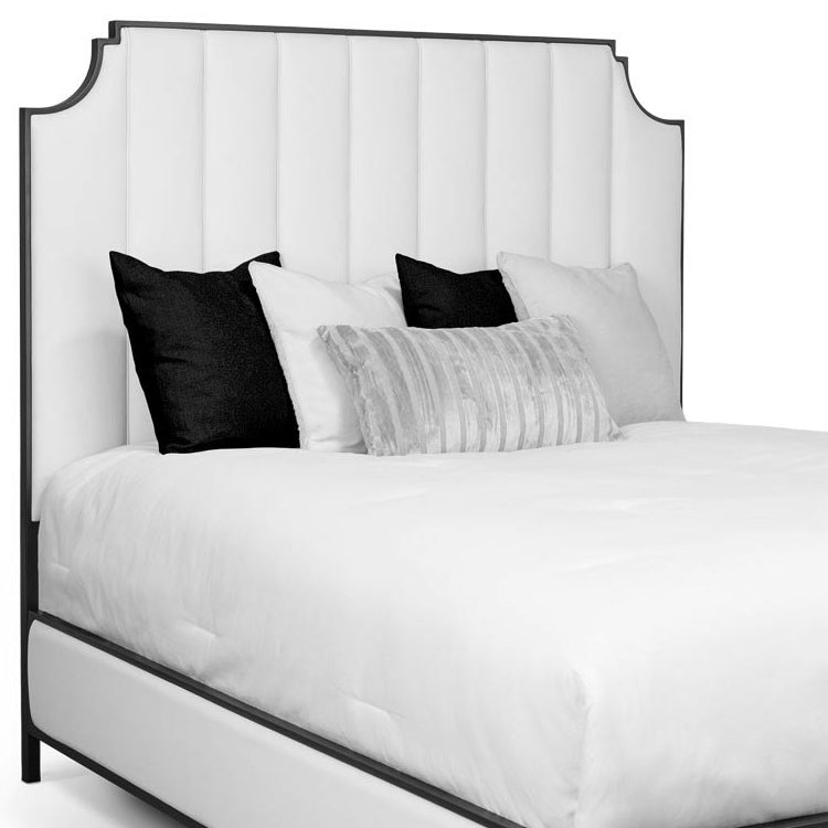 Spencer Upholstered Iron Bed 1268 Wesley Allen Queen HBFS Aspen Pure White Fabric Matriae